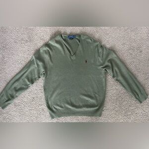 Polo Ralph Lauren Men’s Olive Sage Green (L) Pima Cotton V Neck Pullover Sweater